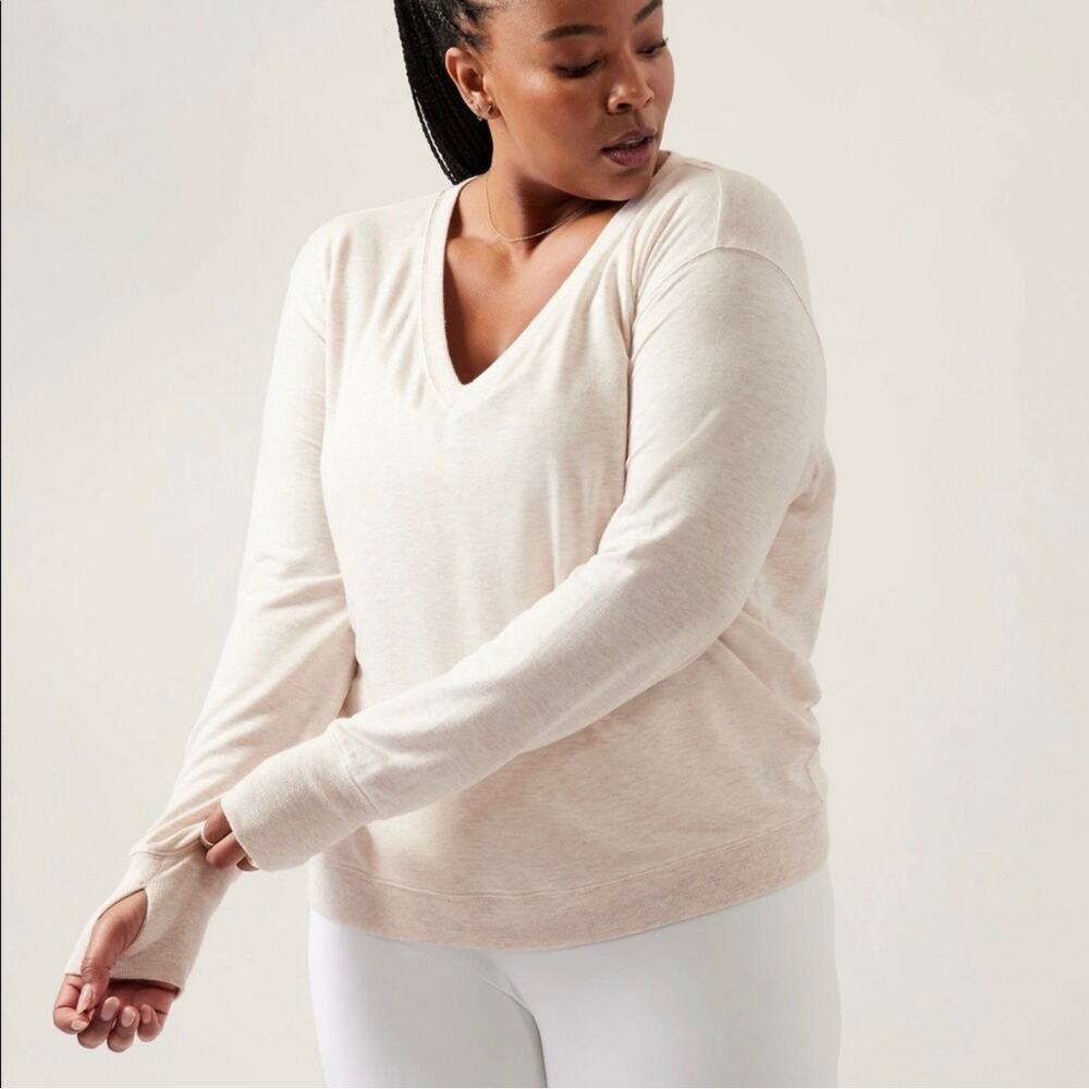 Athleta Sunrise V-Neck Sweatshirt Toasted Brown Heather 3X